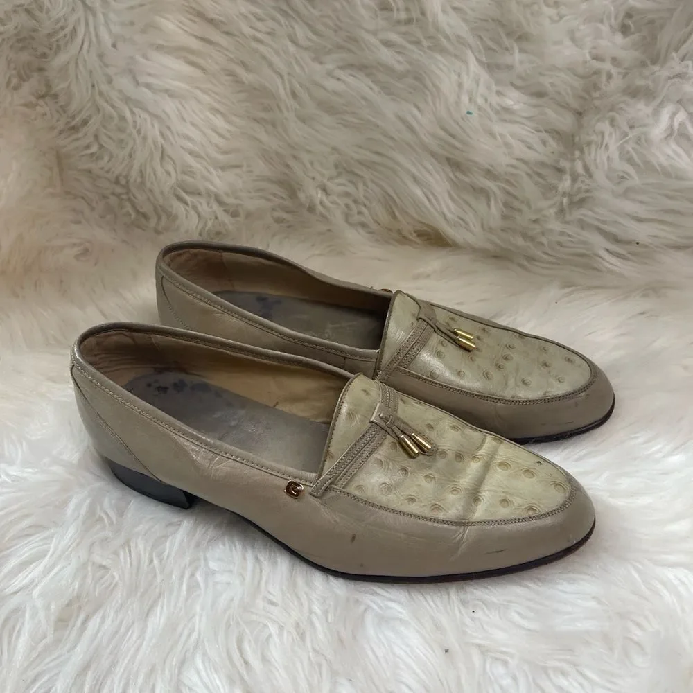 Pierre Cardin leather loafers Gray &light green texture upper tassel accent SZ10